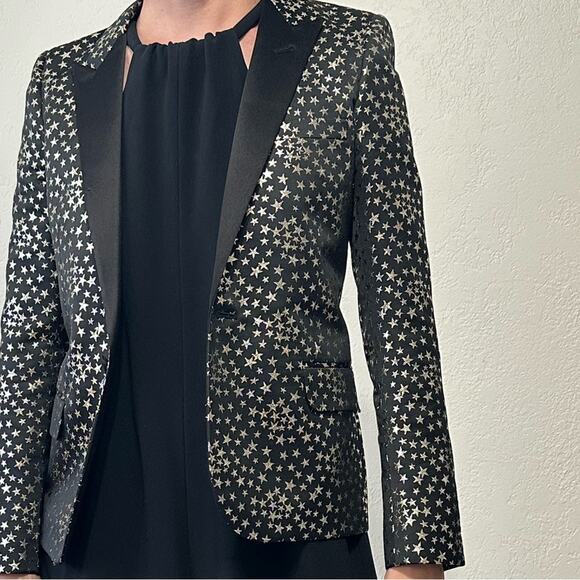 Saint Laurent Iconic Le Smoking Jacket Black w/ Silver Star Woven Jacquard FR 34 - Picture 15 of 15